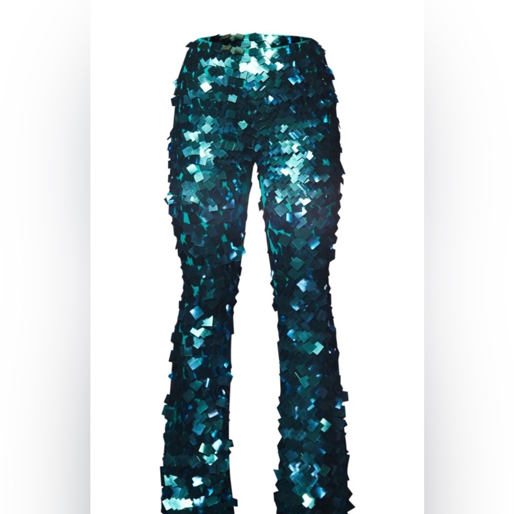 NEW Pretty little thing Premium Blue Sequin Flared Leg Trousers